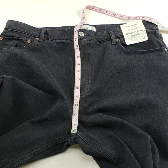 Abercrombie Fitch 90s Relaxed Jean Women 34/18S Short Black Front Vent High Rise - Picture 8 of 12